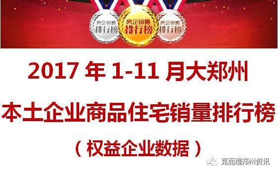 重磅 2017年1 11月大郑州本土企业商品住宅销量排行榜发布